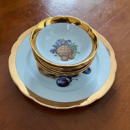 Czechoslovakia pasta plate and bowl set with gold trim