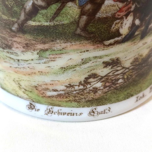 Kaiser porcelain beer mug with lid and hunting scene, new