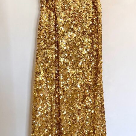 BCBG Maxazria Sequined Gold Maxi Dress XXS like new