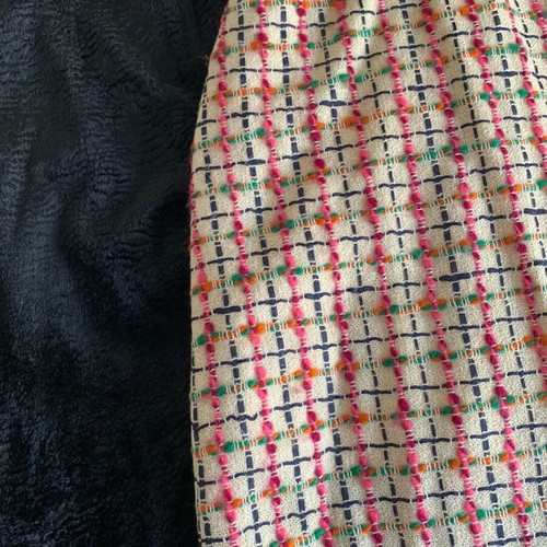 Set of 2 women's skirts L used, black faux fur & multicolor tweed
