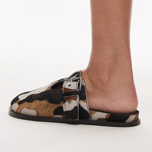 Topshop Annie Real Leather Buckle Clog like new, Cow Pony print