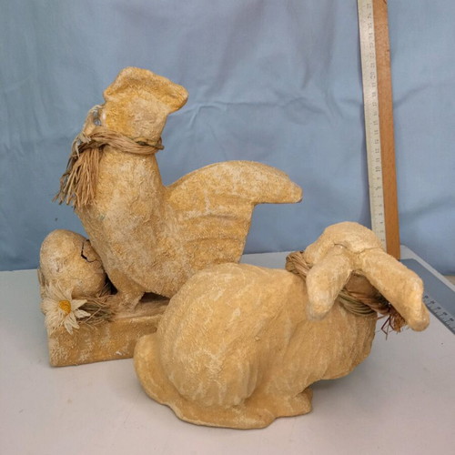 Papier-mâché rabbit and hen set