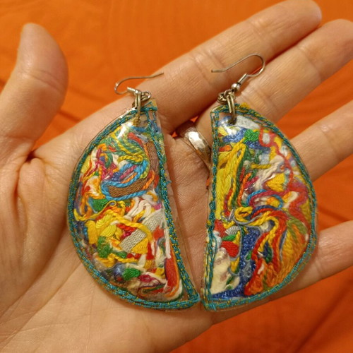Handmade hanging earrings like new with laminated threads
