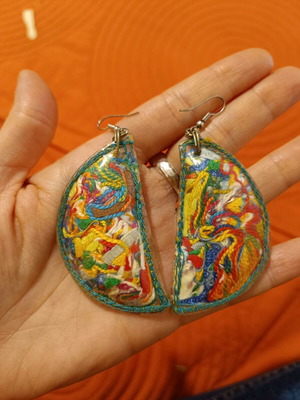 Handmade hanging earrings like new with laminated threads