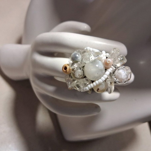 Handmade cluster rings with beads and crystals, adjustable size