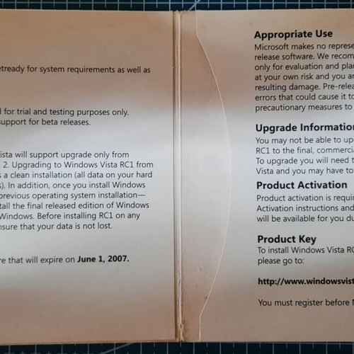 Windows Vista Release Candidate 1 boxed edition