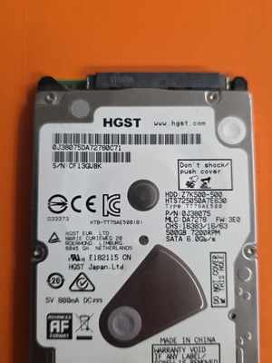 Σκληρός δίσκος HGST Travelstar 500GB 7200 RPM μεταχειρισμένος, slim 7mm