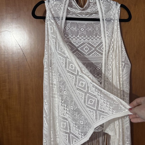 Boho Fringe Cover-Up vest like new, white, one size