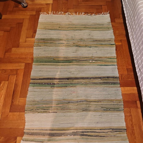 Woven rug used, neutral colors, 127cm x 72cm