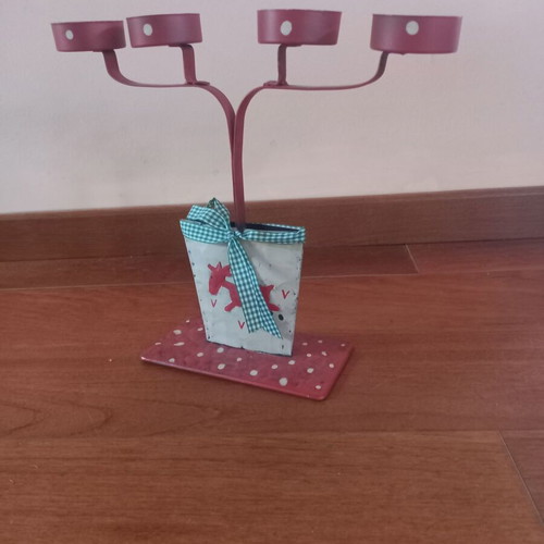 Christmas candlestick used, tin for tealights