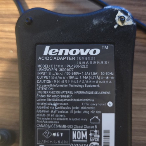 Lenovo laptop charger used, model PA-1900-52LC, 90W