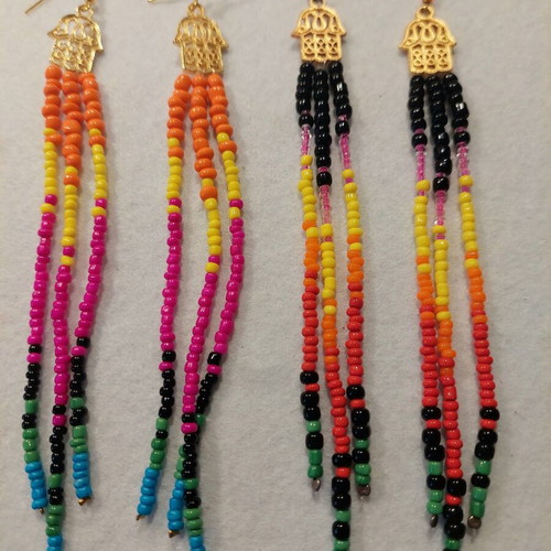 Moroccan style earrings, 2 pairs, long and lightweight, multicolor