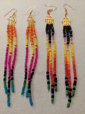 Moroccan style earrings, 2 pairs, long and lightweight, multicolor