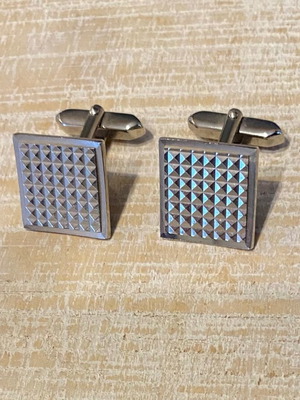 Vintage cufflinks pair used, gray steel