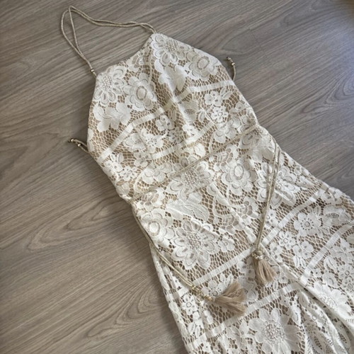 Jumpsuit lace with lining, beige, size small, like new