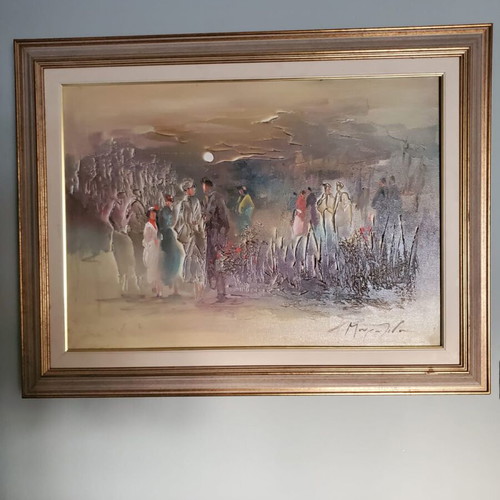 Apovrado Stin Exohi Oil Painting like new with gold-silver embossed texture