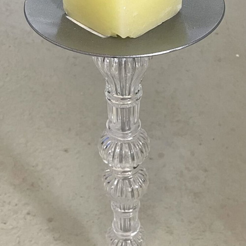 Iron candlestick with glass decoration, 53 cm height