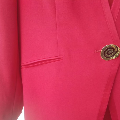 Women's vintage suit used, dress, jacket and belt, red crepe, small