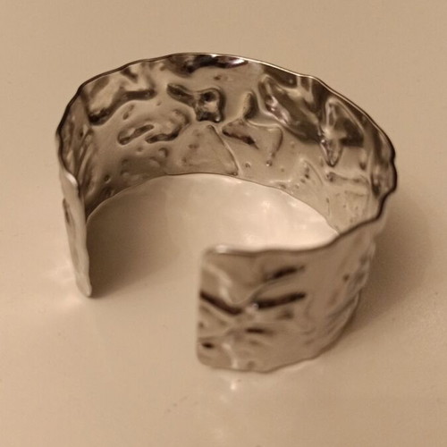 Hammered bracelet and adjustable ring set new, silver steel