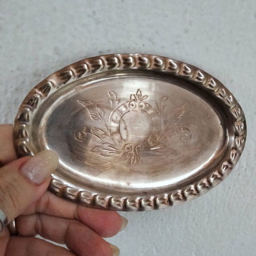 Vintage silver-plated salt and pepper shaker set with tray