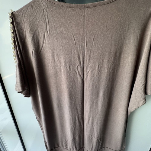 Brown blouse with rhinestone heart like new, size L