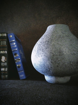 Handmade gray and blue decorative vase with ceramic look