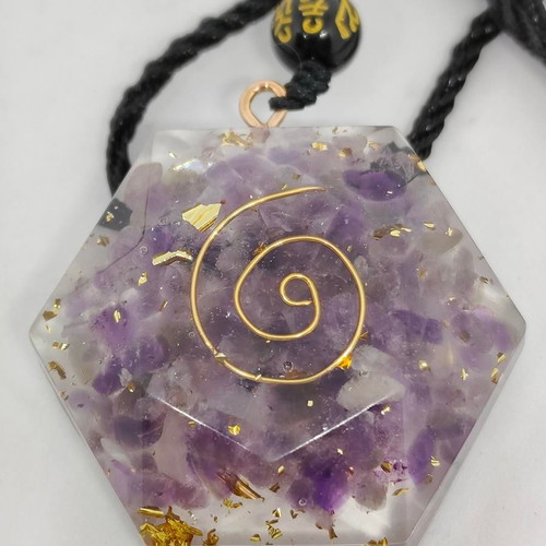 Handmade Orgonite Pendant with Amethyst and Gold Leaf like new