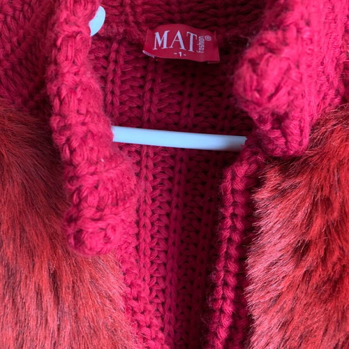 Thick knitted cardigan with fur, new, red, size S