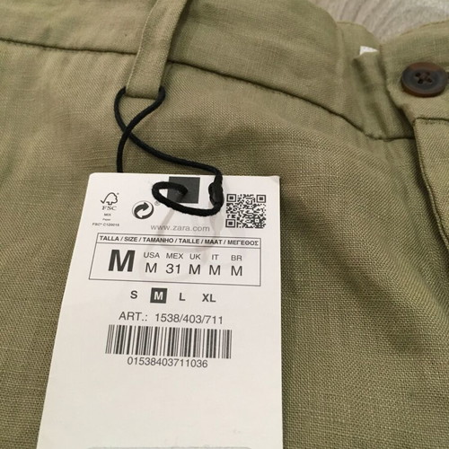 Zara Men's linen-blend Bermuda shorts size 31, new, olive green