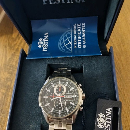 Festina f6844 4 wristwatch used, men's, red and silver
