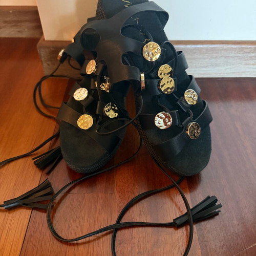 Attrativo black lace-up sandals new, boho Greek chic style