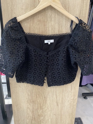 Sancoo top black broderie, new, size S/M