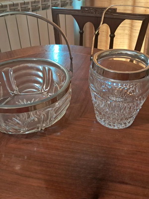 Crystal ice buckets with steel details, set of 2, like new