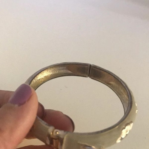Women's embossed bangle bracelet used, beige with white and gold