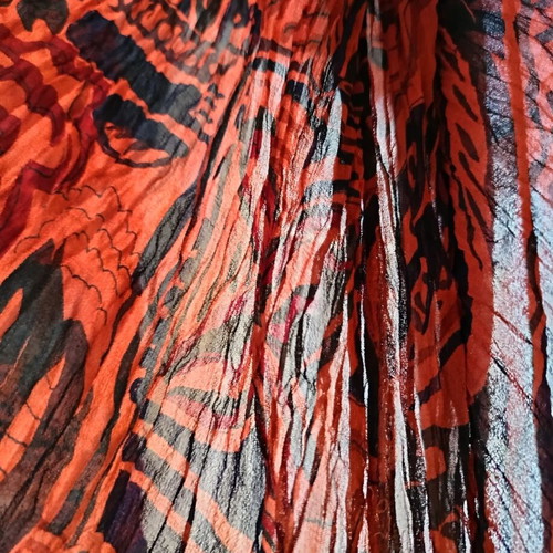 Vintage printed pleated boho accordion style skirt used, blue and brown