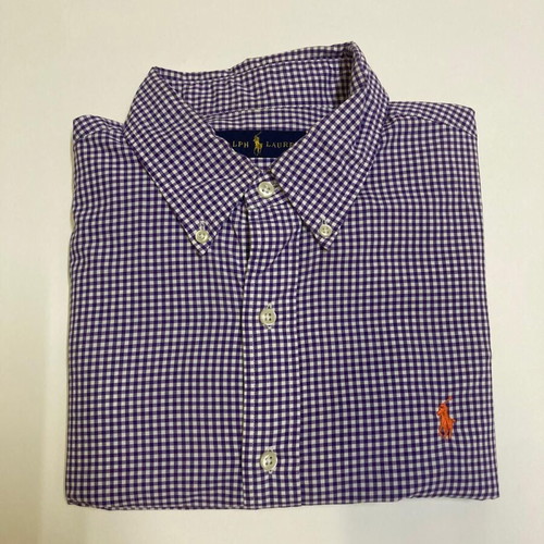 Ralph Lauren Oxford shirt L, purple and white checked, orange pony