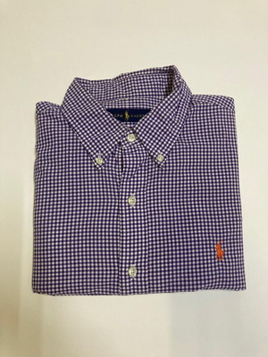 Ralph Lauren Oxford shirt L, purple and white checked, orange pony