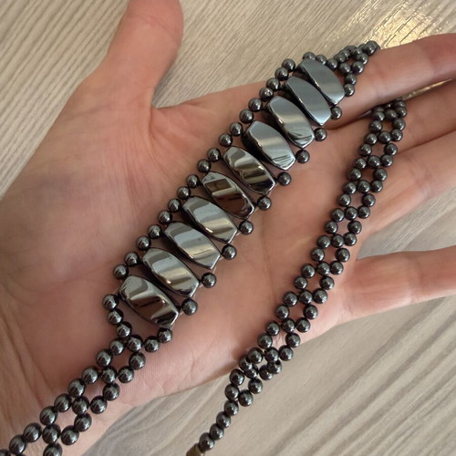 Hematite choker vintage handmade necklace 47 cm