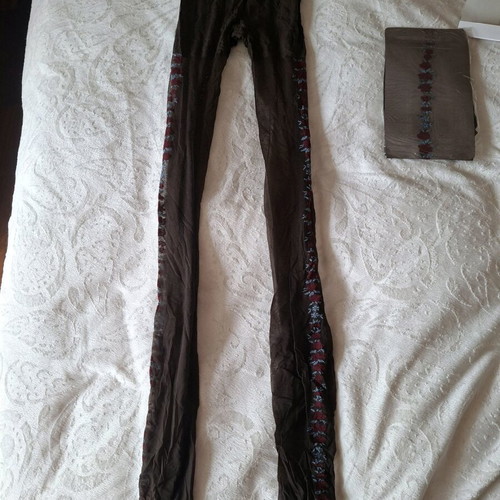 Tights new brown with red stripe and flowers