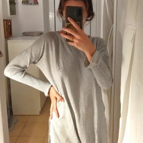 Zara ribbed dotted tunic dress used, gray and white