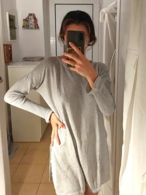 Zara ribbed dotted tunic dress used, gray and white