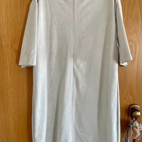 Glamorous dress with fringes new, suede light gray with pink Small