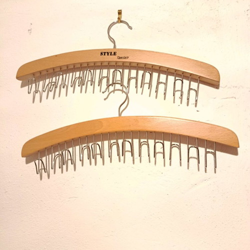 Wooden tie hangers like new, set of 2 with metal hooks