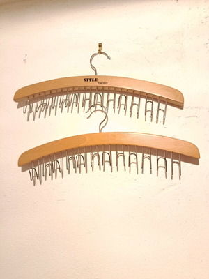 Wooden tie hangers like new, set of 2 with metal hooks