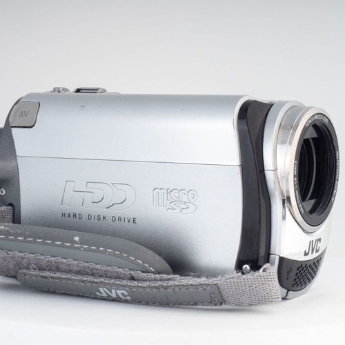 JVC Everio GZ-MG330HE camcorder used, vintage style silver