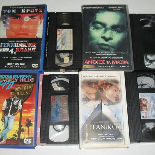 4 Used Original VHS Tapes with Born 4th July, Beverly Hills Cop-II, Titanic, Open Your Eyes