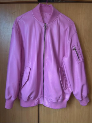 Δερμάτινο jacket Bershka ροζ, σαν καινούργιο, μέγεθος S