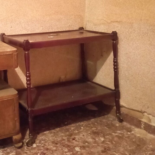 TV stand used, wooden with wheels