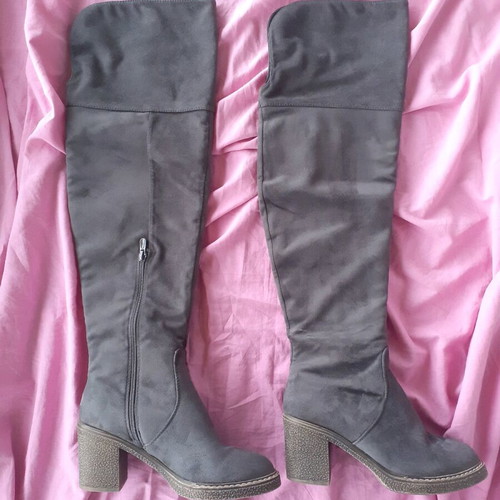 Women's boots like new, grey fabric imitation suede, size 38
