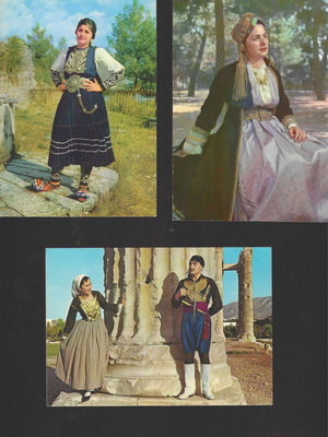 Folklore postcards used, pack of 3, traditional 70s costumes